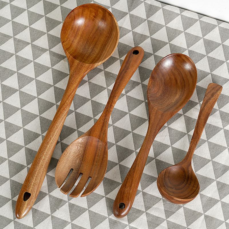 Pala antiadherente de teca para freír arroz cuchara de madera sólida espátula de cocina herramientas y utensilios de cocina cuchara de arroz útil