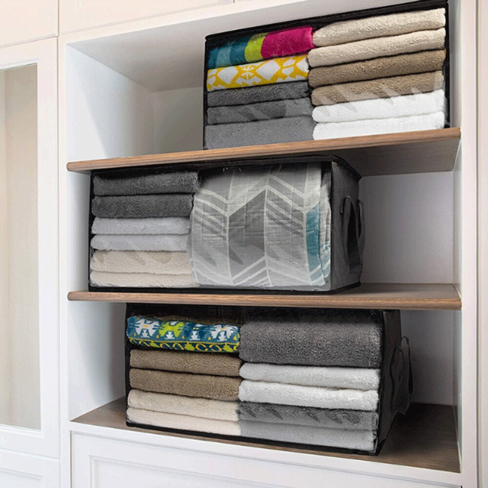 Boîte de rangement en tissu Non tissé | Boîte de rangement en tissu Non tissé pliable, boîte de rangement à fermeture éclair, organisateur à fenêtre transparente avec poignées