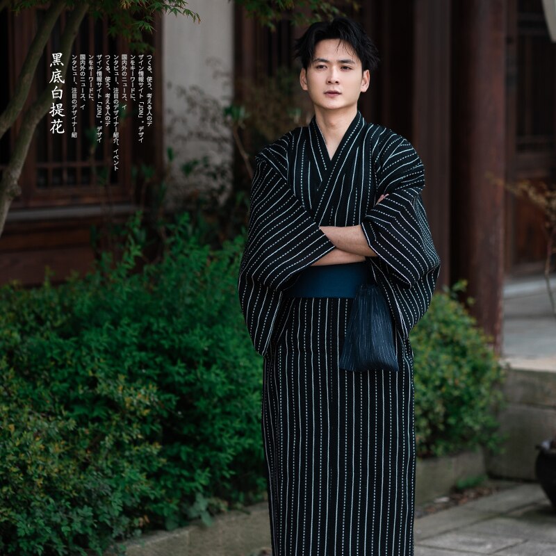 Traditionele Japanse Kimono Mode Yukata Zomer Mannen Lange Gewaden Met Riem 95% Katoen Pyjama Set Mannelijke Nachtkleding Badjas: 20 / M