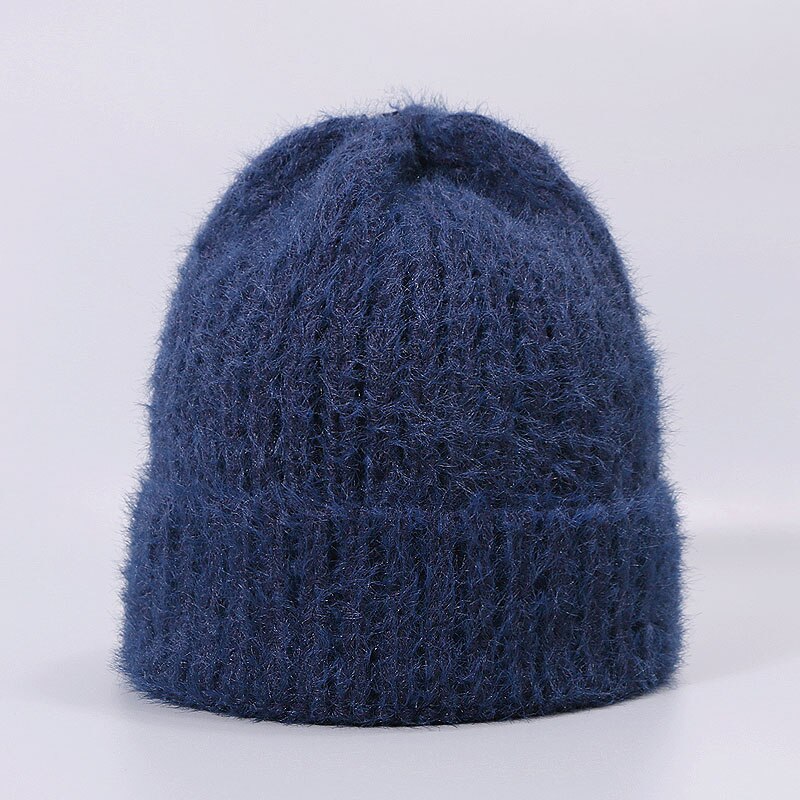 Konijnenbont Muts - Winter Warme Gebreide Dikke Muts voor Dames Heren - Casual Effen Stijl - 55-60cm Hoofdomtrek: E