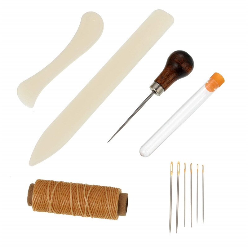 15 Leather Craft Bookbinding Kit Starter Tools Set Bone Folder Paper Creaser, Waxed Thread, Awl, Needles for DIY