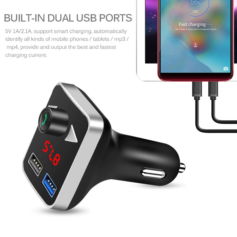 USB AUX Bluetooth FM Transmitter MP3 Player Handsfree Car Kit 3.1A Dual USB Charger Power Adapter TF Card Play For Car DVR Radio