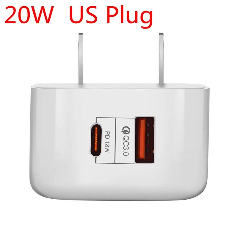 Für iPhone 12 Mini 11 Profi XR XS Max Samsung Xiaomi 18W PD Typ C USB Schnelle Ladegerät Energie Zauberstab Telefon Adapter uns EU UK 20W Schnell: 20W uns