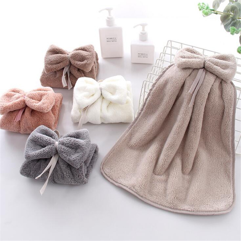 Bow Hand Towel Microfiber Fabric Quick-Dry Water absorption Dry Hanging Wash Hand Towel Kids Daily Using Kitchen Toilet Towels