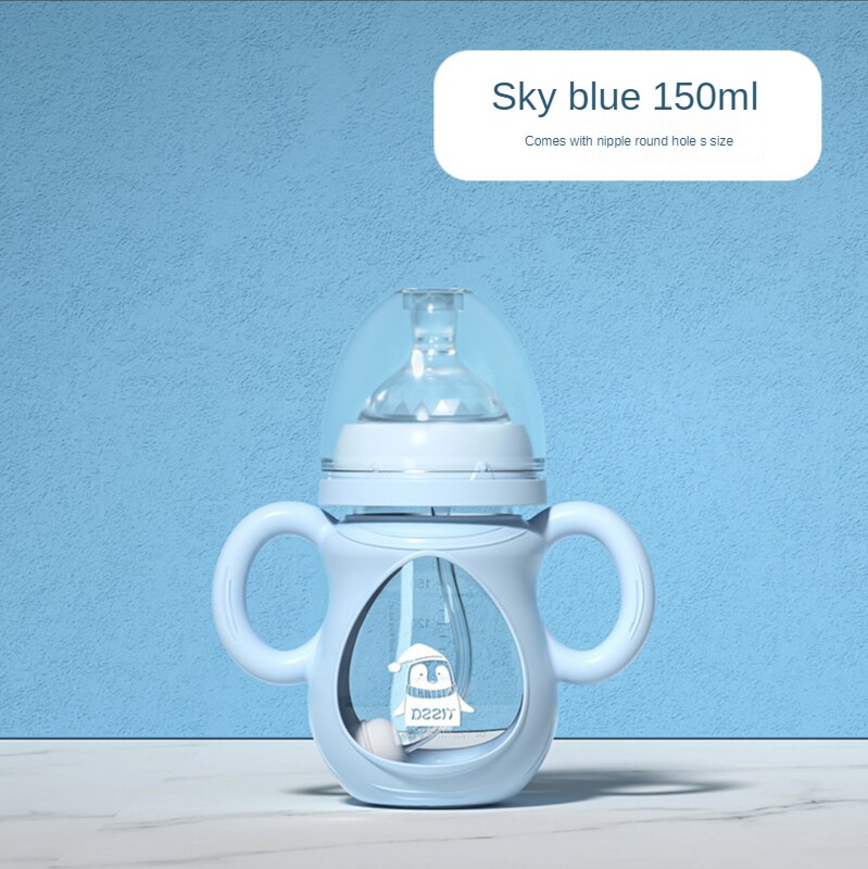 Neonatal glass bottle baby glass bottle baby bottle maternal and child supplies: Blue 150ml