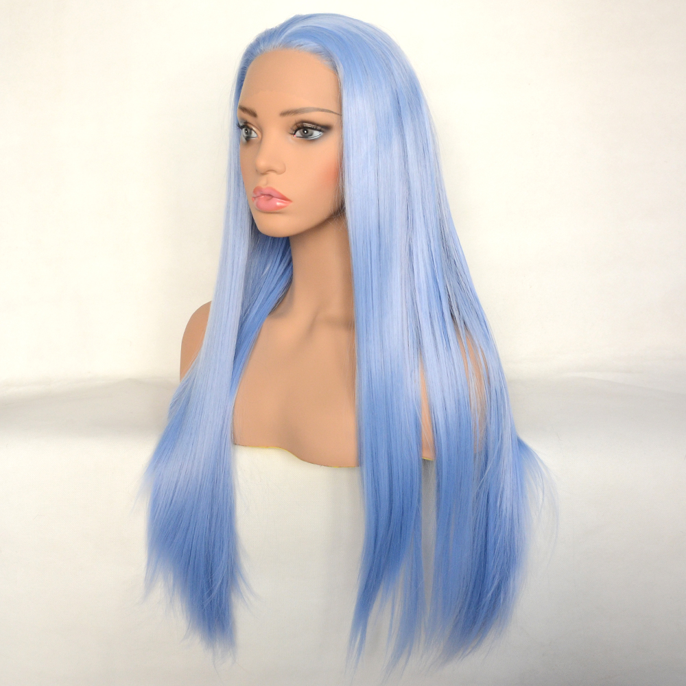 Vogue Queen Light Blue Long Straight Synthetic Lace Front Wig Daily Wearing For Women