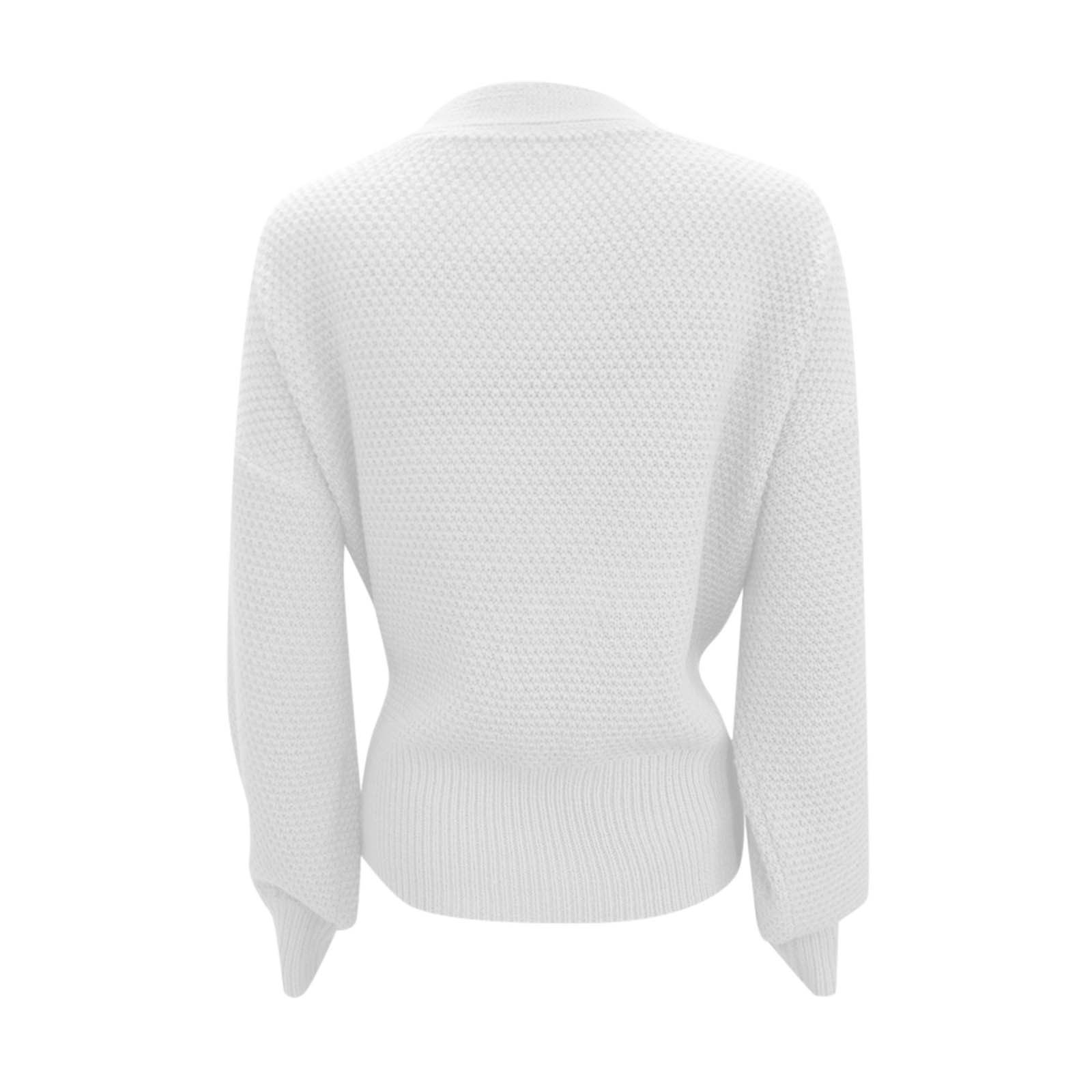 Ladies Autumn Winter Knitted Jacket Long Sleeve V-neck Bowknot Pearl Pure Color Waist Knit Cardigan Sweater Cardigans #s5