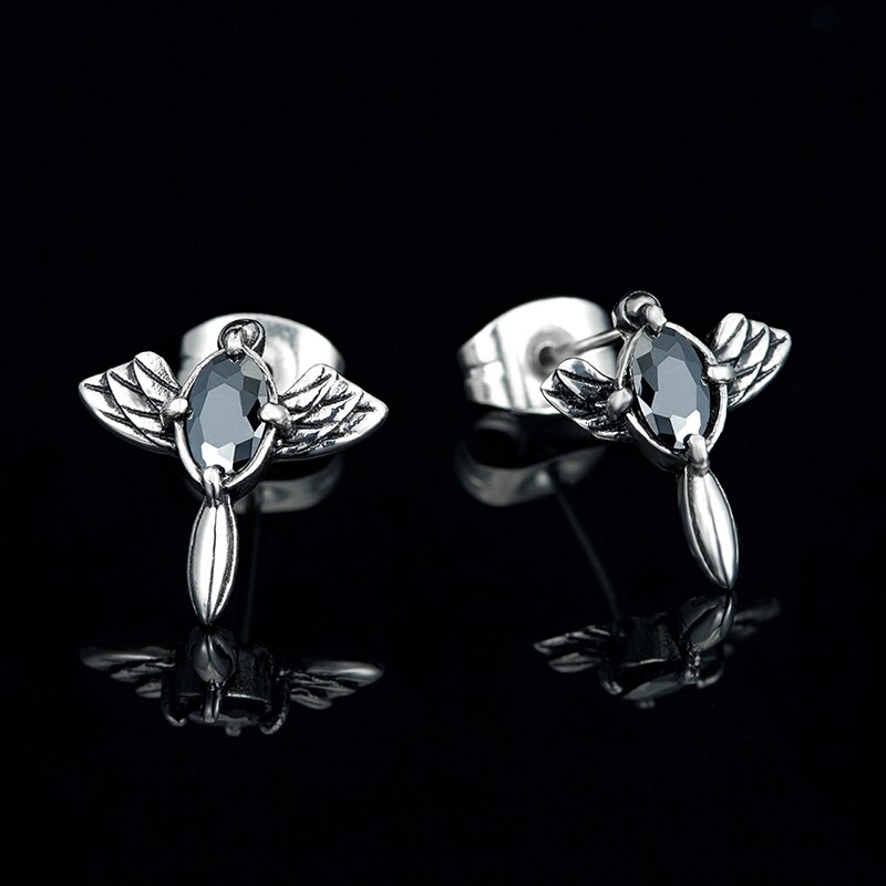 Trend Angel Wings Ear studs Ear Jewelry Women&#39;s Men‘s Stainless steel Punk Hip hop rock Earrings for teens