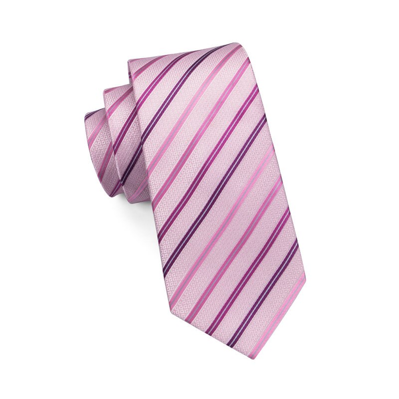 Mens Silk Ties Pink Tie Stripe Necktie Hanky Cufflink Set Business Wedding Ties For Men C-228