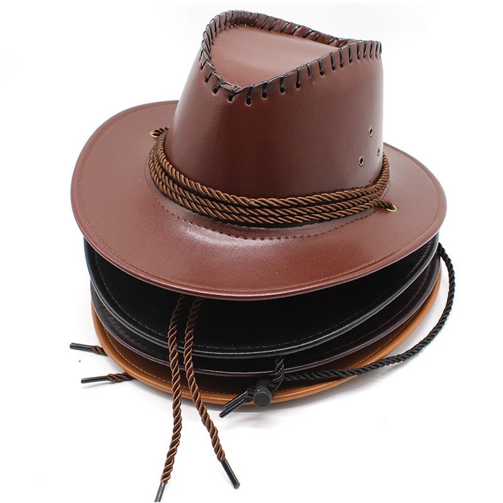 Men Cowboy Hat Western Style Cap For Male Artificial Leather Jazz Glossy Cool Boy Outdoor 56-58cm NZ0032