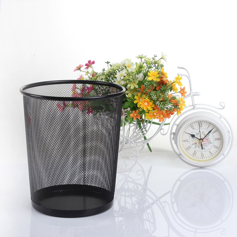 Simple office home iron mesh trash round trash Kitchen debris cleaning bucket 2pcs black