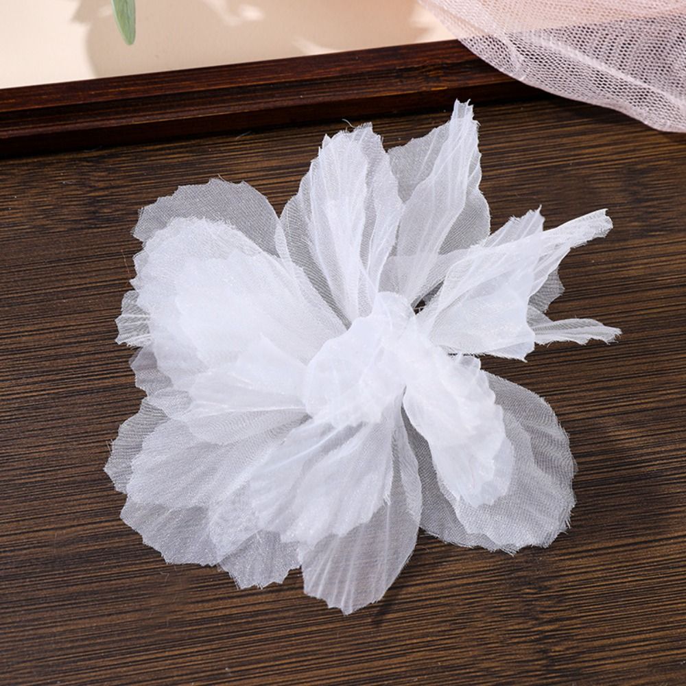 10 Stück künstliche Blumen, 3D-Organza-Blumenapplikationen, Blüzehn, DIY-Bastelarbeiten, Stoffapplikationen, mehrschichtige handgefertigte Stoffapplikationen, Kleiderdekoration: Nickelfreies Weiß