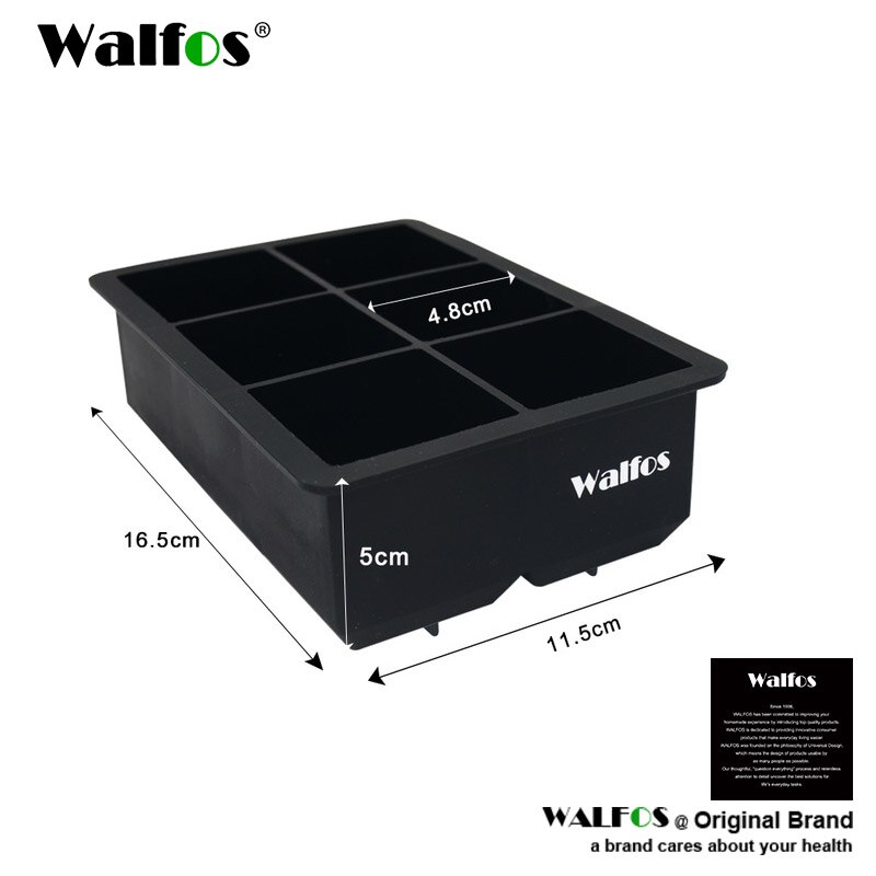 WALFOS whisky Cocktail grand bac à glaçons 6 trous forme de glaçon rond en forme de boule de glace fabricant Silicone glace moule barre: 1 pieces square