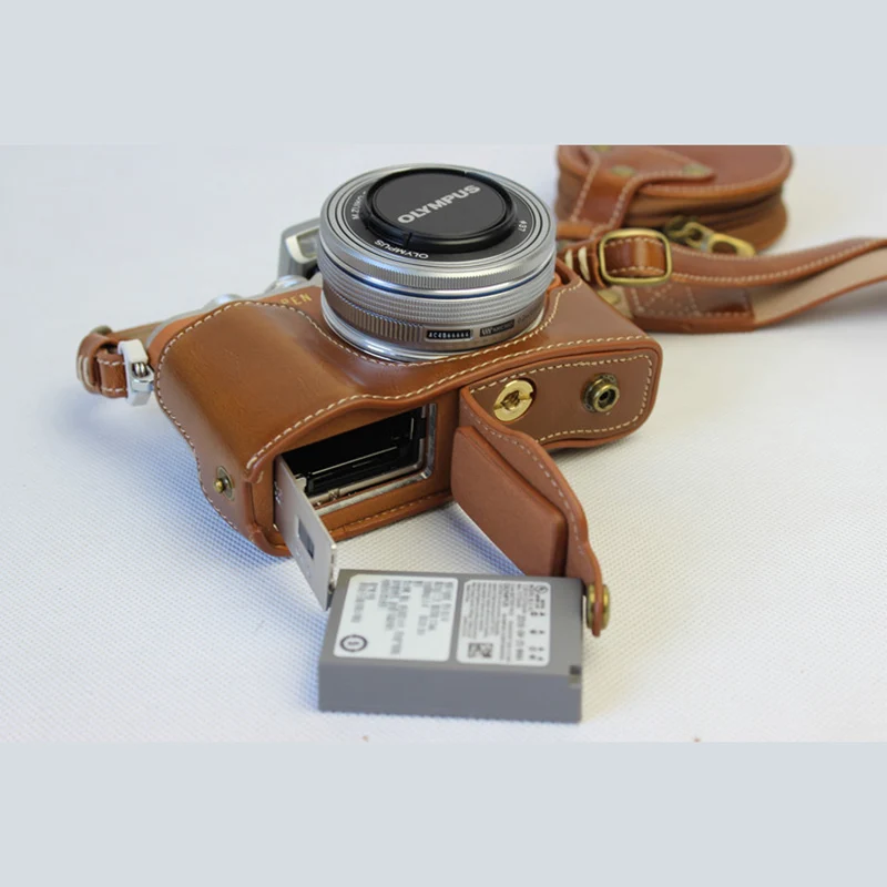 PU Leather case half body Cover Camera Bag For Olympus pen E-PL9 E-PL8 EPL7 EPL8 EPL9 protector shell strap With Battery Opening