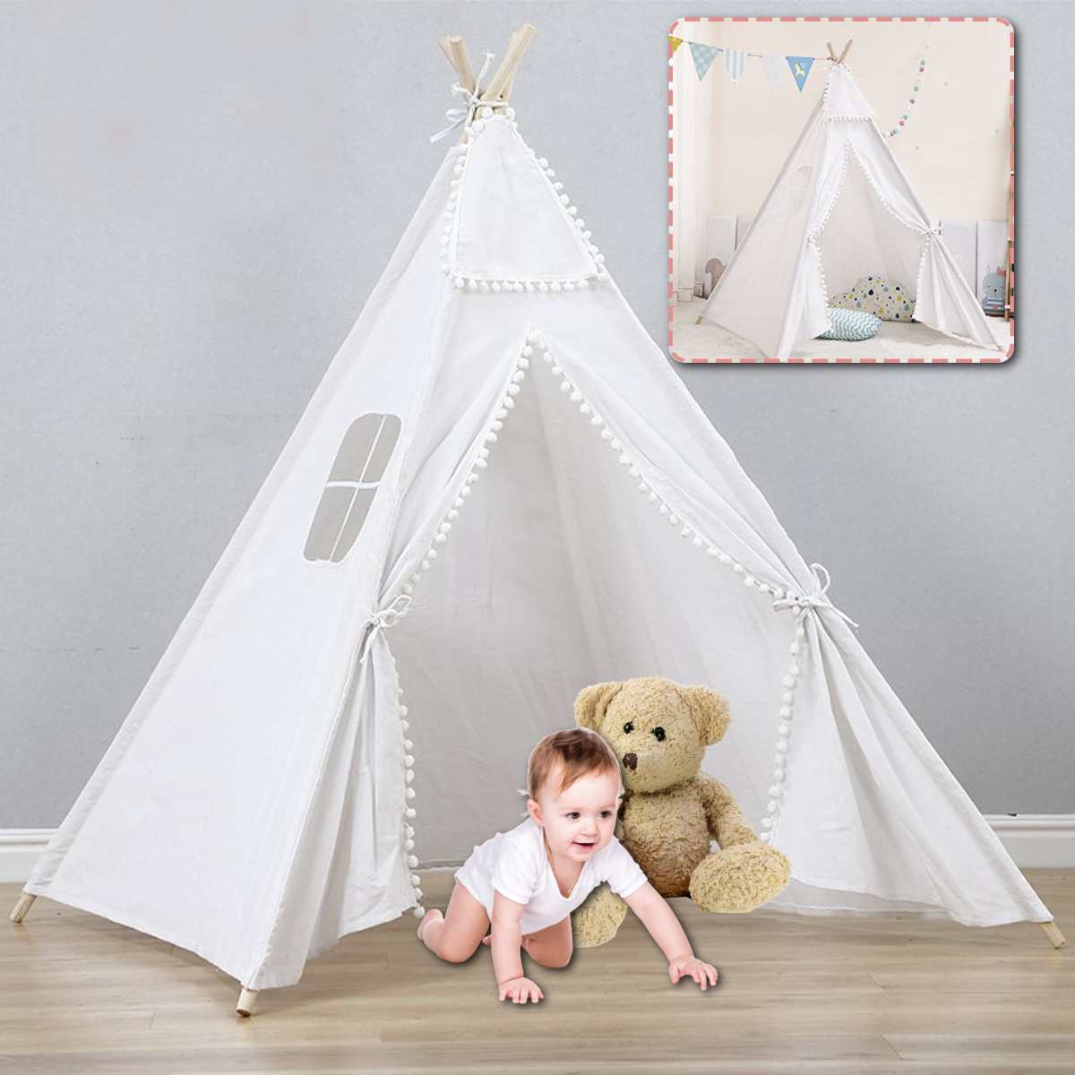 160/135cm Tipi zelt für freundlicher Spielen-Zelt Tipi Haus Wigwam Zimmer freundlicher Zelt Spiel-haus Dreieck Tipi Leinwand Schlafen Kuppel