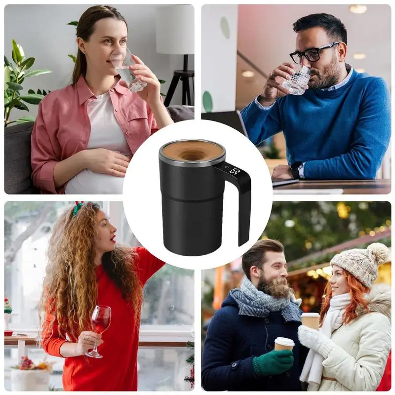 Automatic Stirring Magnetic Mug Rechargeable Stirring Coffee Cup with LCD Display Electric Stirring Cup Lazy Rotating Cup Tazos
