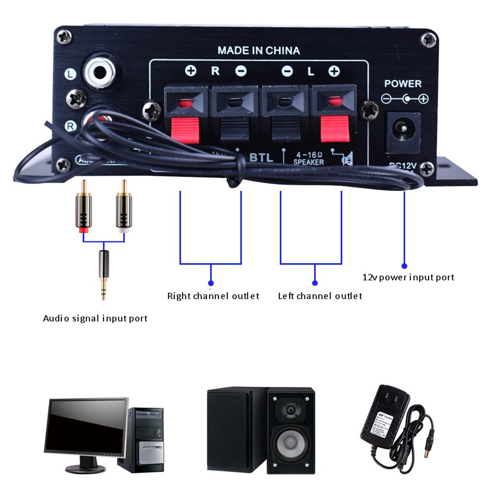 Audio Amplifier Bluetooth 5.0 12v Compact Power Amplifier HIFI Audio Power Amplifier Bluetooth Home Stereo Amplifiers for Car