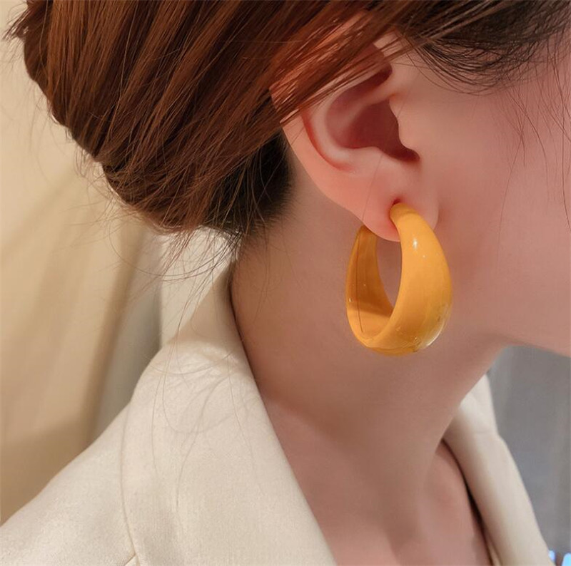 Pendientes de aro geométricos de acrílico transparente para mujer y niña, aretes colgantes en forma de C, de joyería de viaje para , tendencia coreana,: COLOR ORO ROSADO