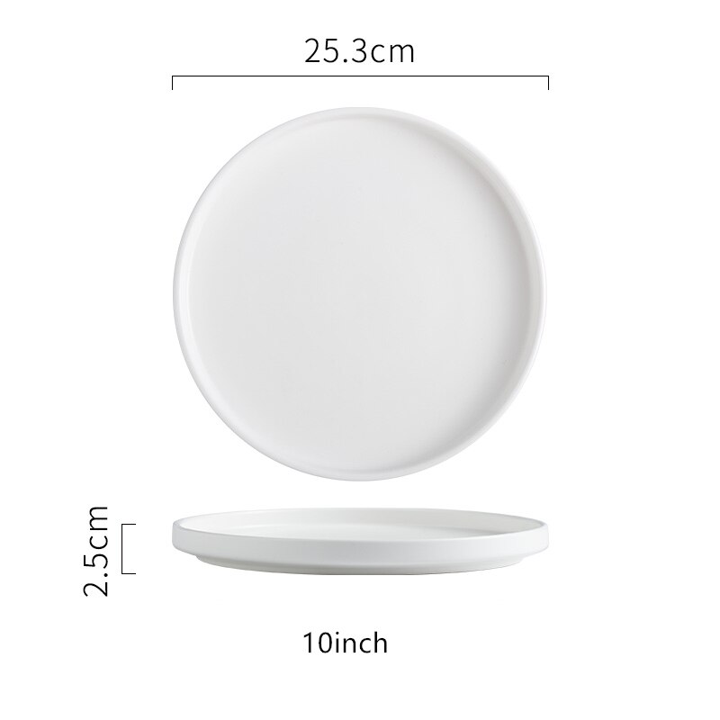 Assiette ronde créative en céramique, plateau ménager vert foncé mat, vaisselle nordique rose en céramique, assiette alimentaire occidentale pour Steak: White 10inch