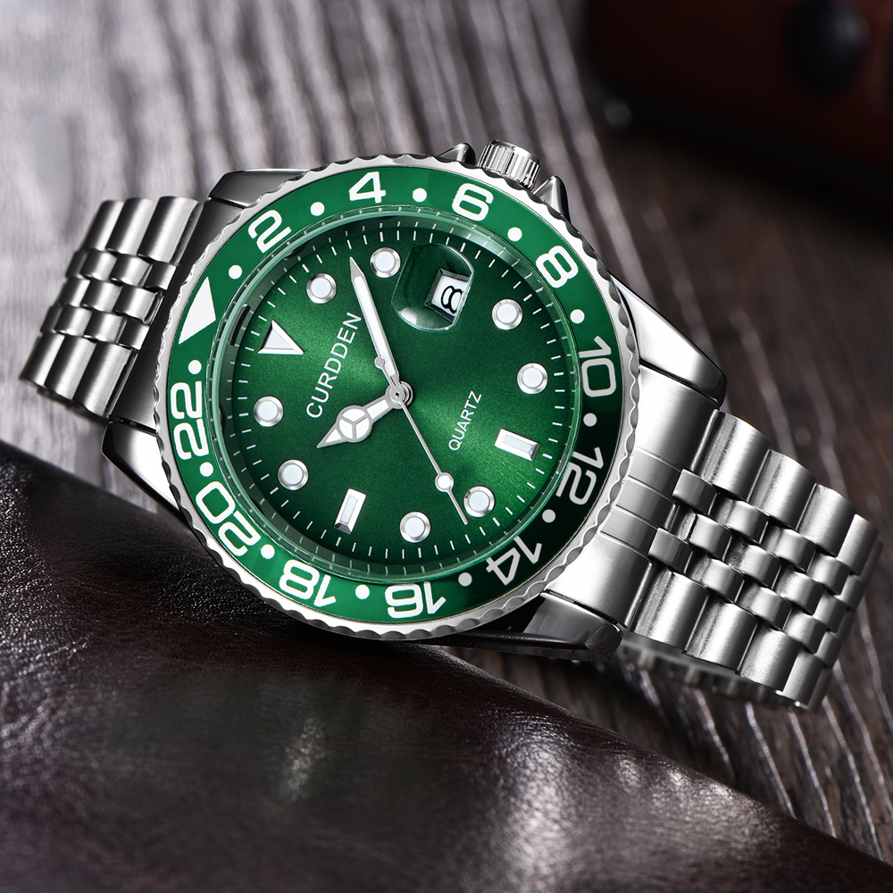 Mannen Beroemde Horloges Studenten Jongens Mode Roestvrij Stalen Band Casual Kalender Quartz Horloge Groen Relogios Masculinos 2024