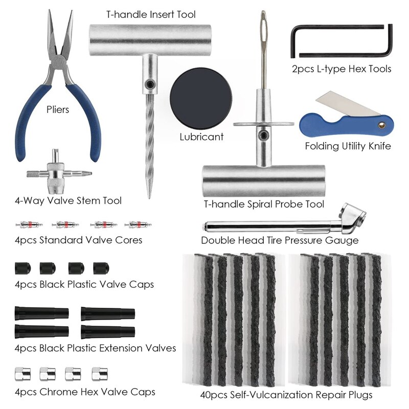 Tire Repair Kit - 67Pcs Heavy Duty Tire Repair Tools & Tire Repair Set for Car, Car Tubeless Heavy Duty Repair Tool