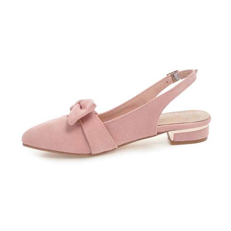 Style summer Women sandals flock Pointed Toe Shallow Butterfly Knot Decoration low heel slingback Concise Casual Shoes