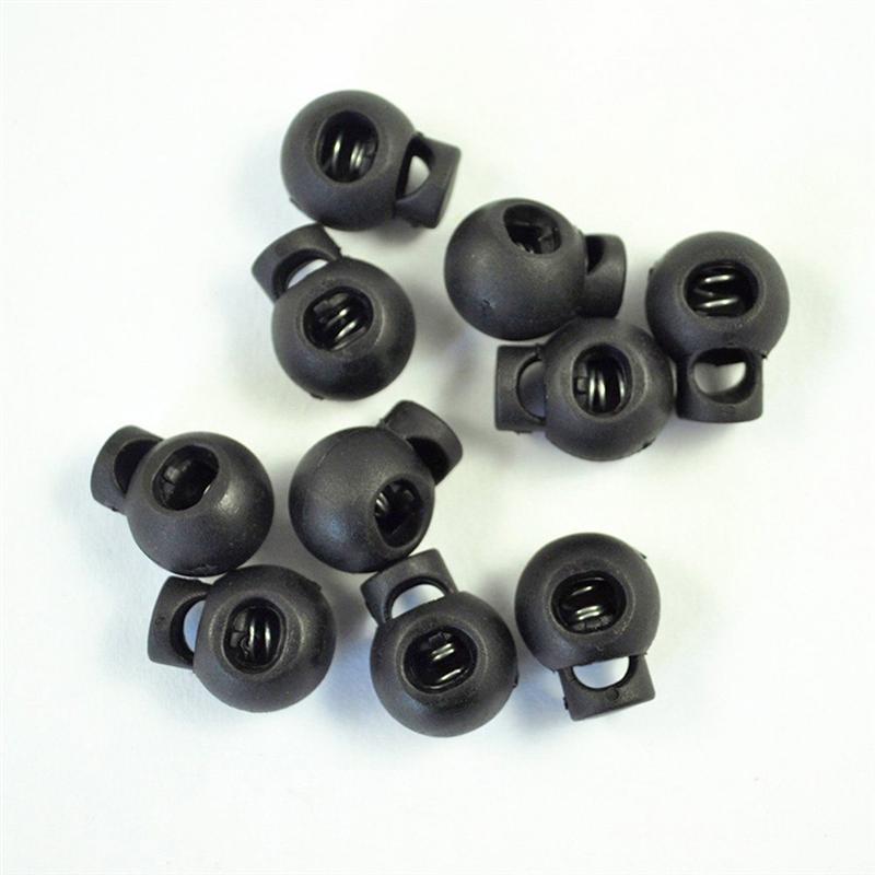 25 Pcs Plastic Toggle Round Spring Toggles Luggage Lanyard Stoppers Spring Loaded Shock Cord Lock End Stoppers (Black)
