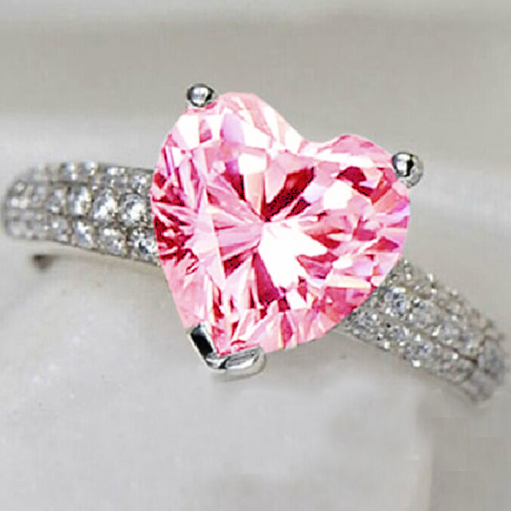 YaYI frauen Schmuck Herz 5CT Rosa Zirkon CZ Silber Farbe Engagement Liebhaber Hochzeit Glänzende Partei Ringe