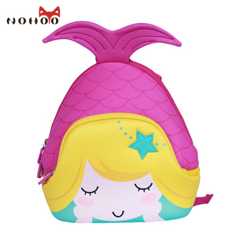 NOHOO Cartoon Mermaid Children School Bags Cute Waterproof School Backpack for Girls Toddler Book Bag Kindergarten Rucksacks: Pink