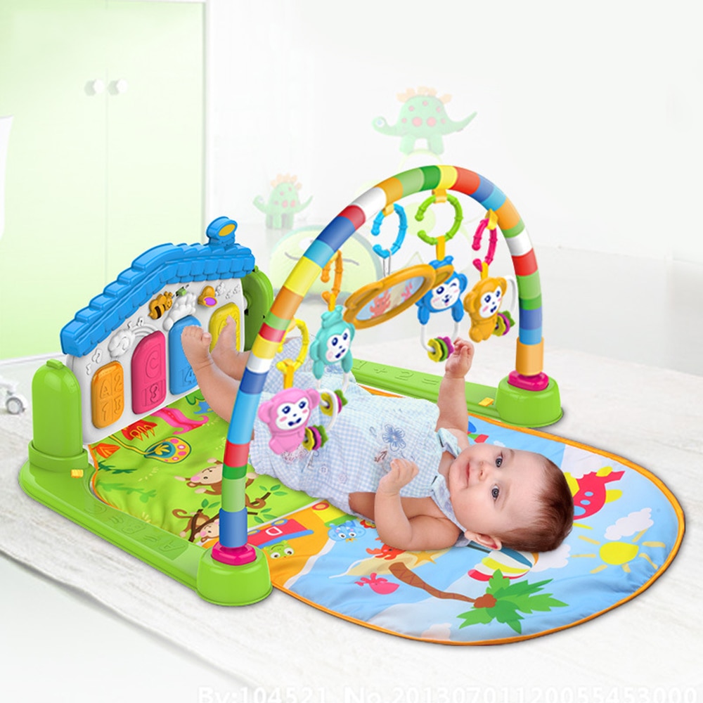 Baby Kick and Play Piano Gym Mat Rack foldable Play Crawling Mat Early Educational Toy for 0~36M