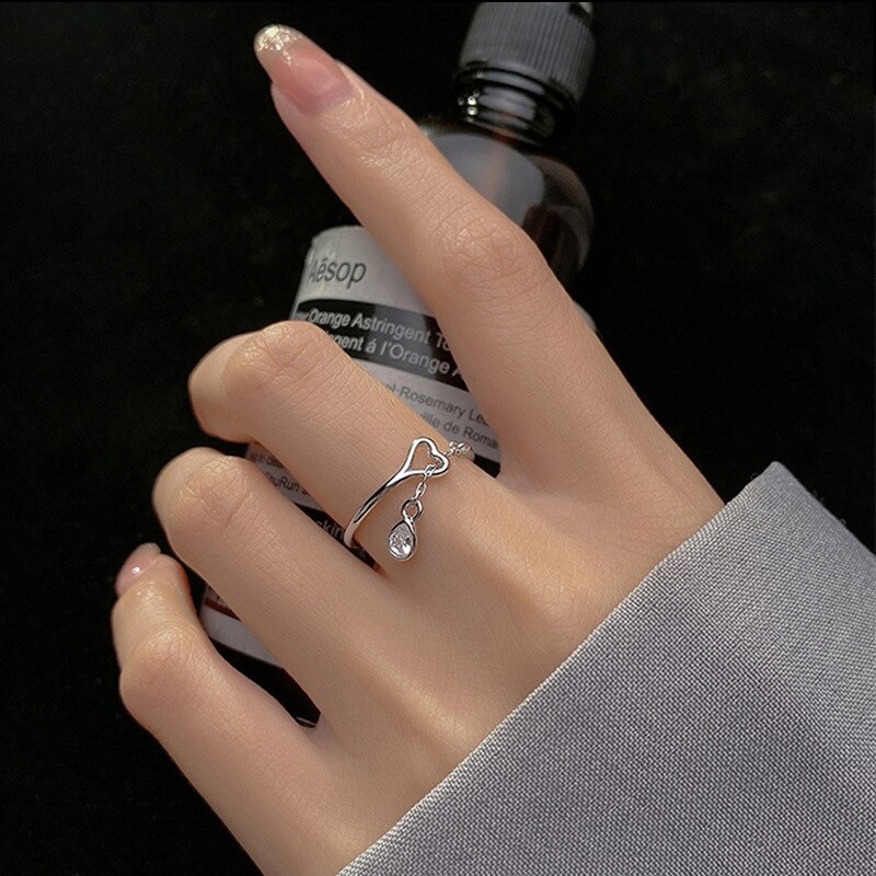 Simple Tassel Adjustable Rings Silver Color Chain Bead Pendant Ring Romantic Circle Geometric Rings Women Girl Finger Jewelry: Style 5