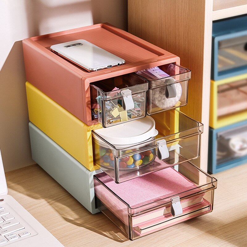 Desk Stackable Plastic Storage Drawers Sundries Stationery Books Organizer for Cosmetics Home Necessary Storage Box Container