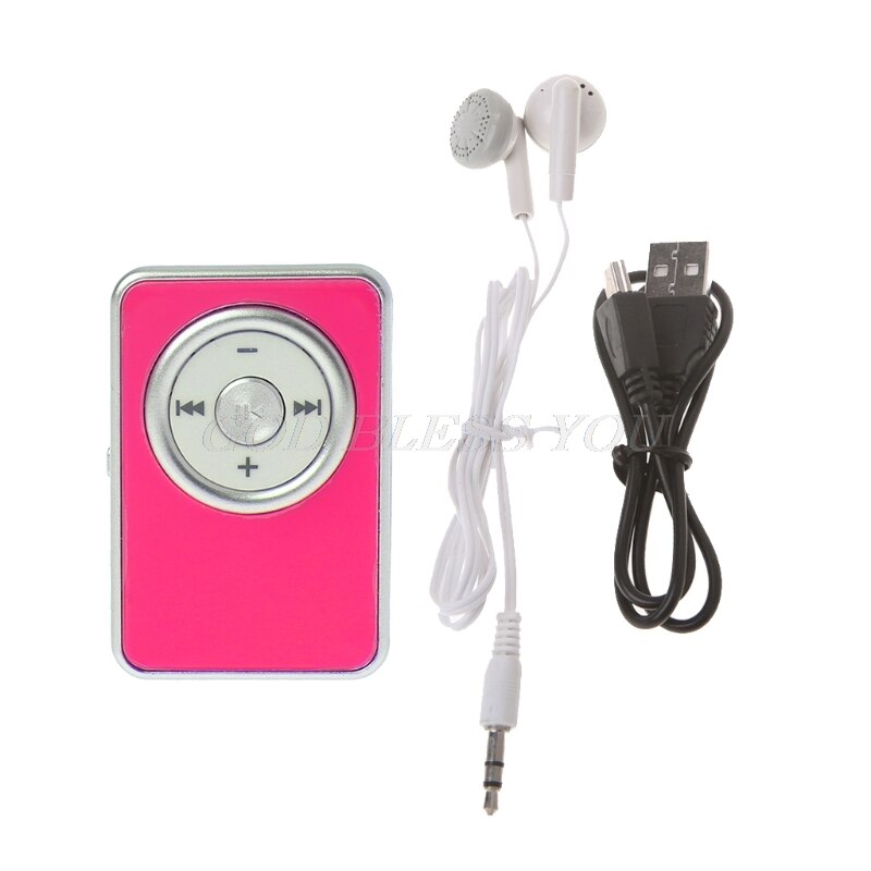 Mini klip musik media  mp3 afspiller understøtter tf micro sd kort med øretelefon usb kabel: Hot pink