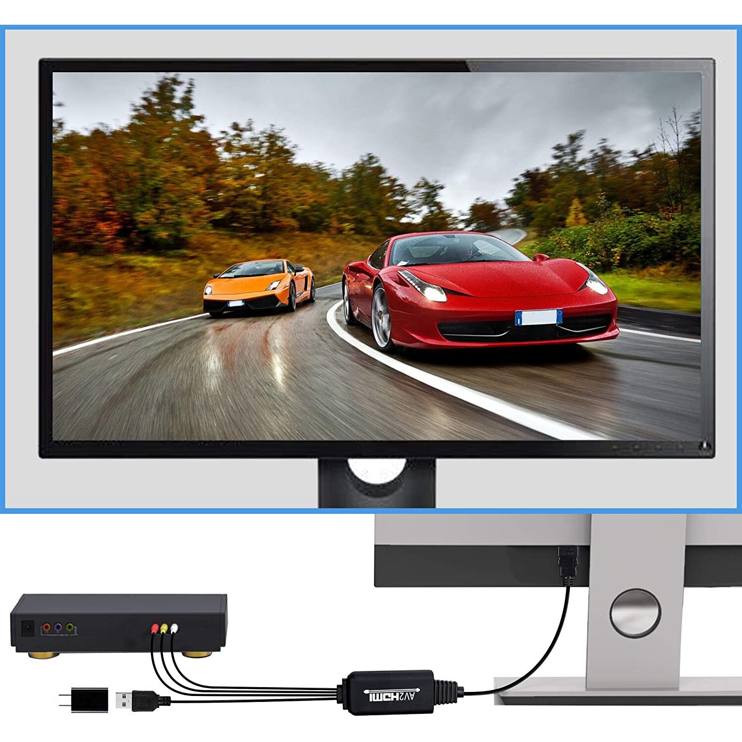 Rca til hdmi omformer, o omformer med usb-ladekabel, mini  av 3 rca cvbs komposittkabel  til 1080p hdmi adapter