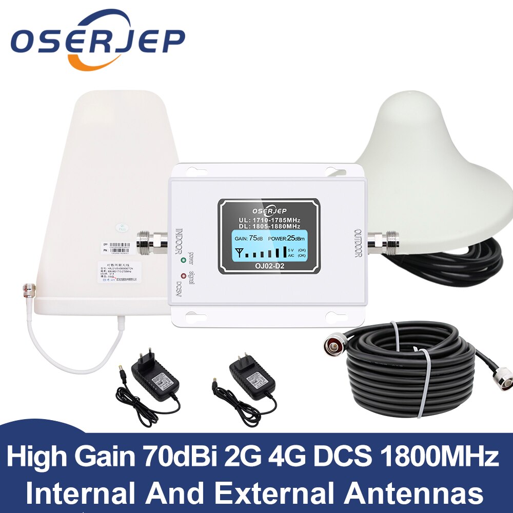 GSM LTE 1800 LCD 70dB 2g 4g Cell Phone Signal Repeater DCS 1800MHz Mobile Amplifier GSM Signal Booster + LPDA /Ceiling Antenna