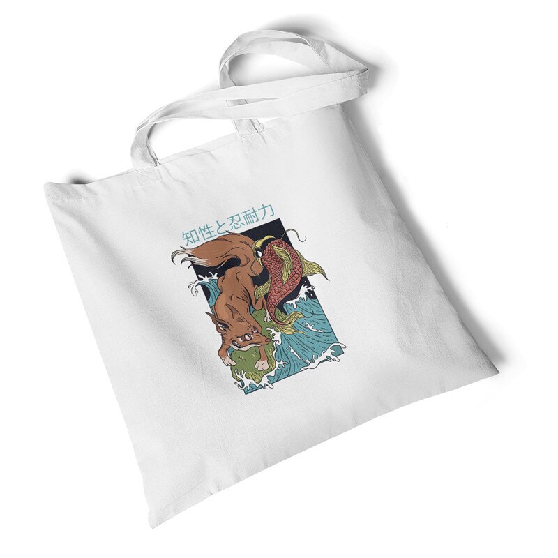 Milieuvriendelijke boodschappentassen dames dierenprint canvas tas strand grote casual handtassen originele studenten schoudertassen: Koi-vissen