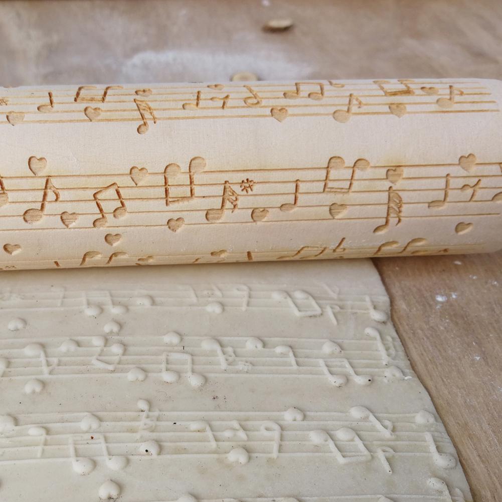 Muzieknoot hout reliëf deegroller diy koekjes bakken gegraveerd stencil kerst reliëf deegroller rendier sneeuwvlok