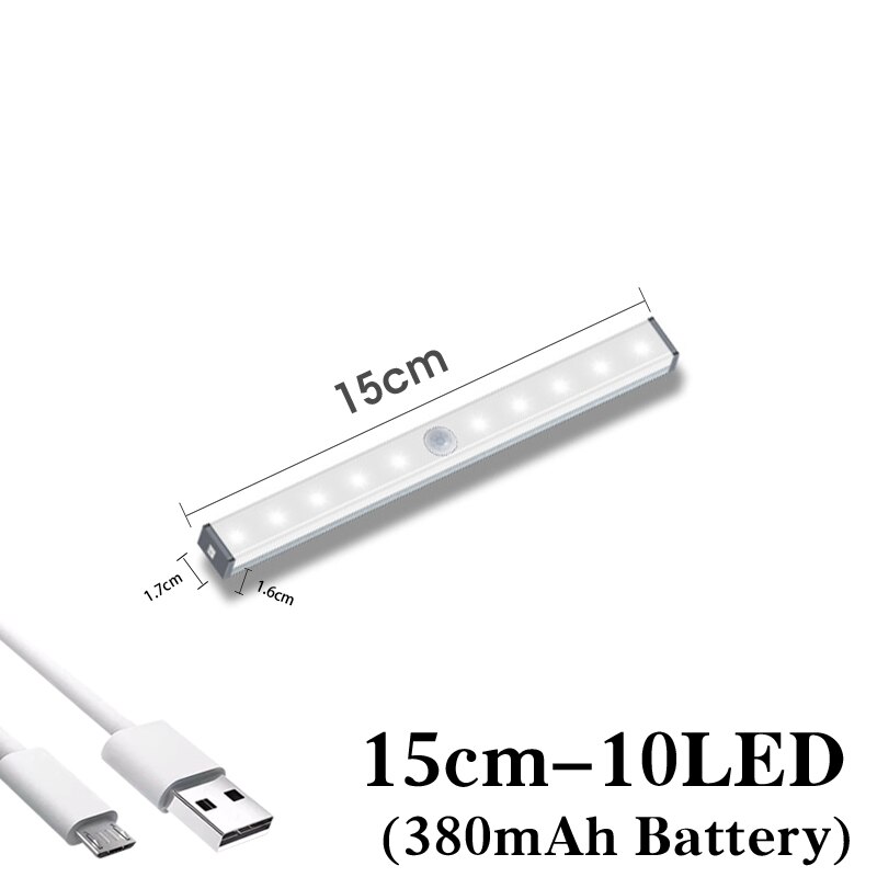 5V Dc Usb Oplaadbare Noodverlichting Led Bar Lichten Pir Motion Sensor Keukenkast Garderobe Wandlamp Magnetische Closet licht: 15cm 10 leds / White