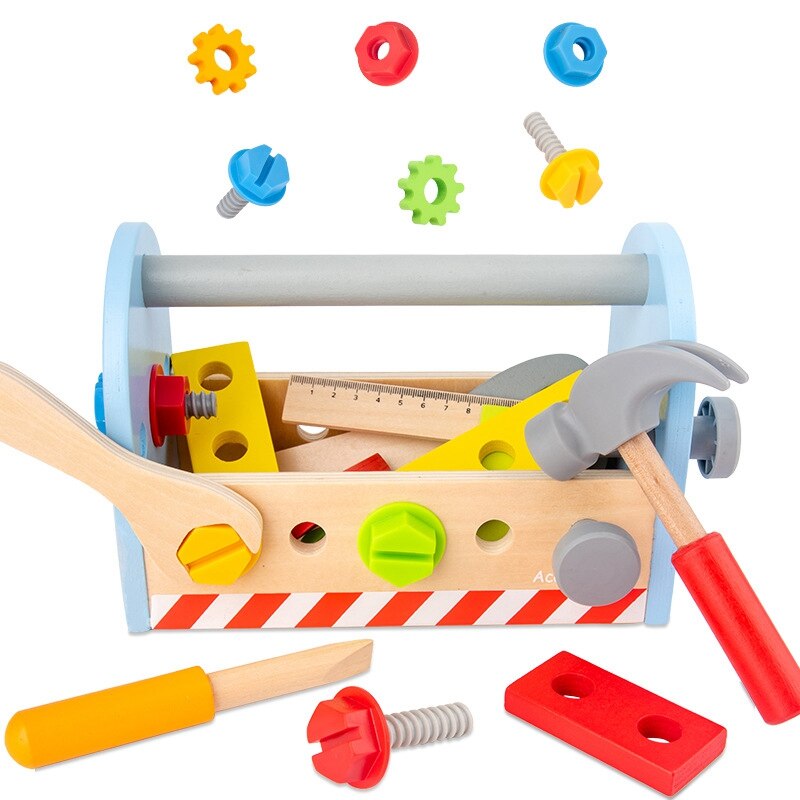 Take-Along Tool Kit Pretend Play Tool Set Voor Jongen Of Meisje Kids Educatief Diy Houten Moer Montage speelgoed