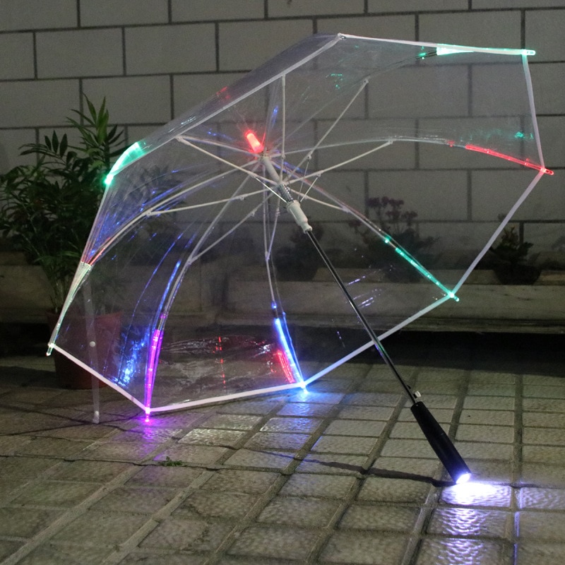 LED Light Transparent Unbrella For Environmental Shining Glowing Umbrellas Party Activity props Long Handle Umbrellas