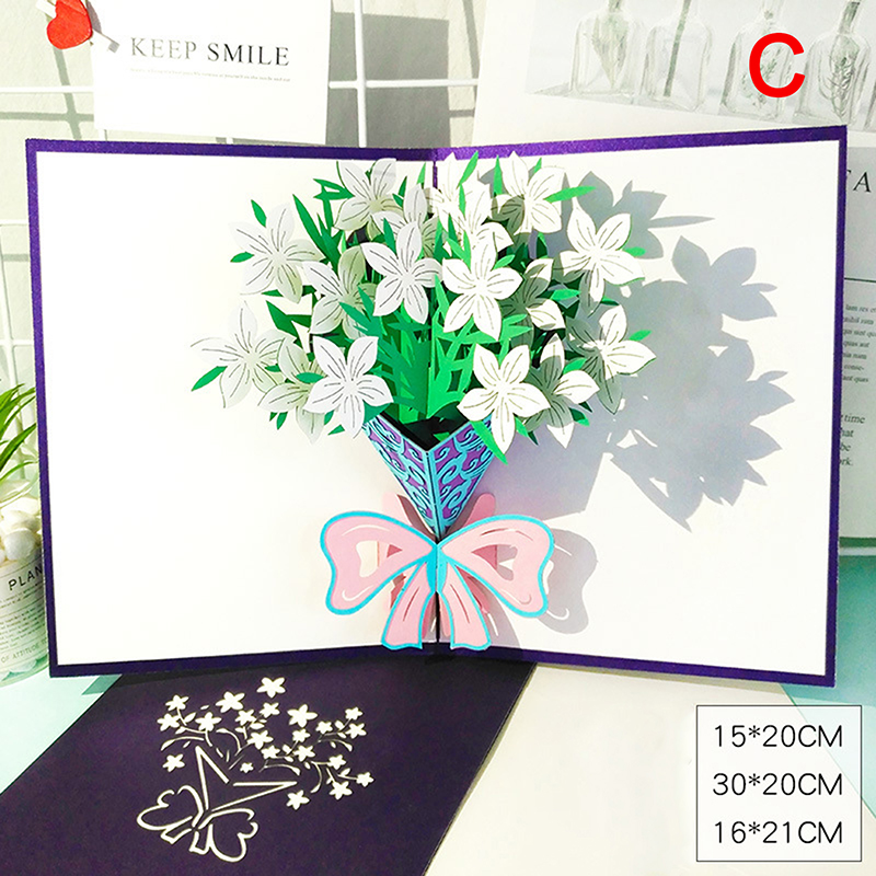 3D Pop-Up Mothers Day Cards Carnation Flowers Bouquet Greeting Cards Birthday Card for Mom Sympathy: C