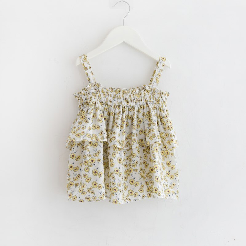 Blusa sin mangas con estampado Floral para niñas, camisa bonita con volantes para niñas de 2 a 7 años, ropa de verano, , 2022