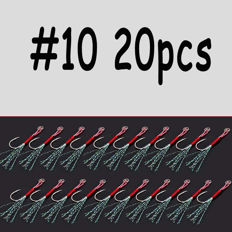 20pcs/pack Saltwater Fishing Jig Hooks Single Barbed With Split Ring Flasher Assist Hook For Micro Spoons Fishing Lure Hooks: size10 20pcs