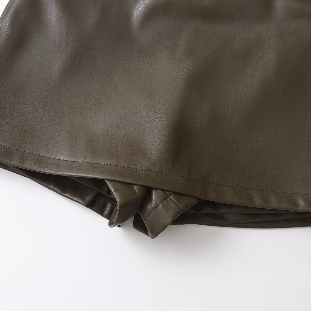 Sorte mini nederdele koreanske imiteret læder nederdele til kvinder med lav talje split læder nederdel med shorts brun