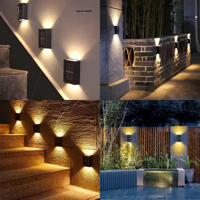 2 LED Solar Light Outdoor Waterproof Solar Wall Lamp Up and Down Lighting Garden Stairs Fence Decoration Sunlight Powered Lamp