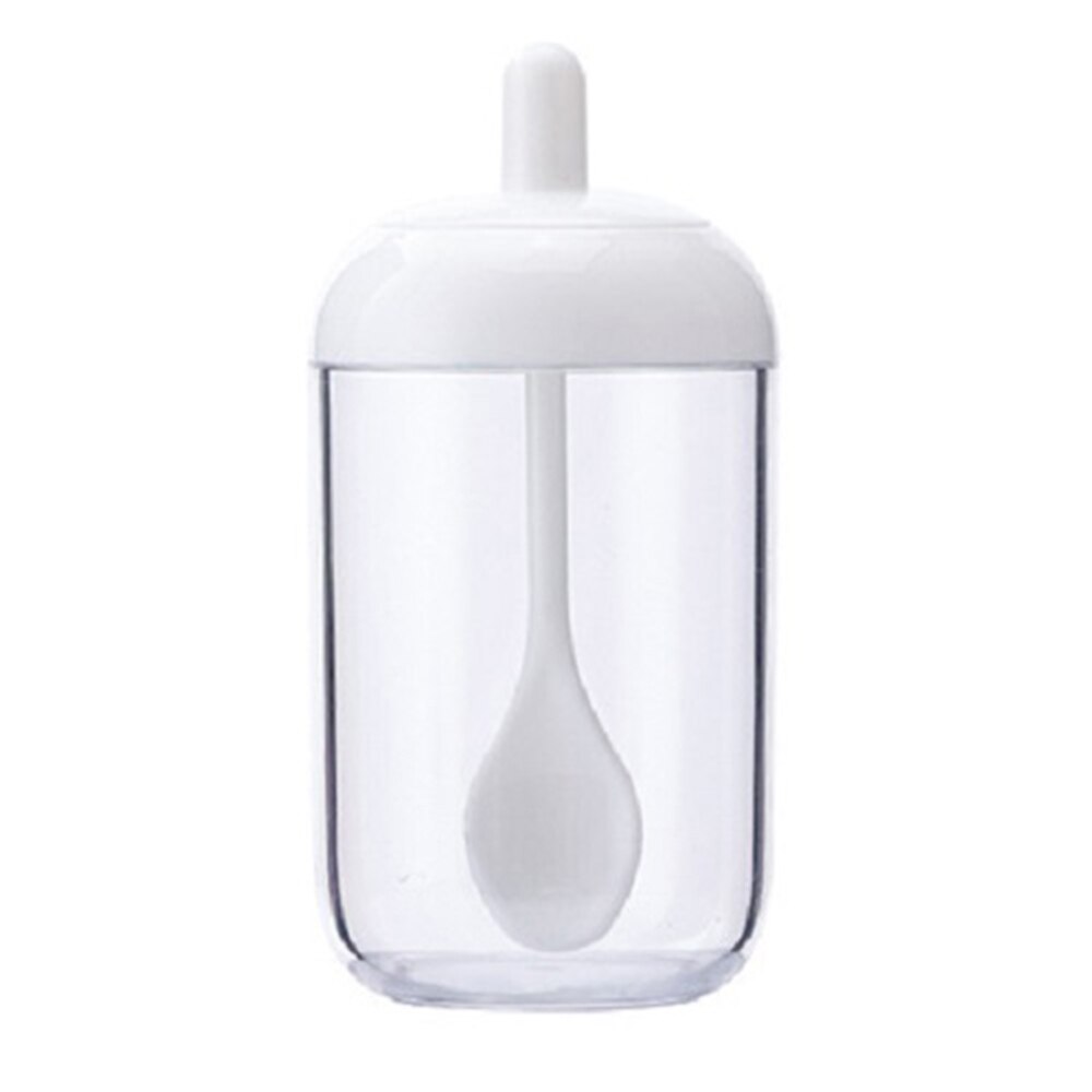 Lepel Deksel Geïntegreerde Vochtbestendige Kruiden Plastic Fles Jar Suiker Layer Opbergdoos Keuken Ingrediënten Tool Accessoires: white