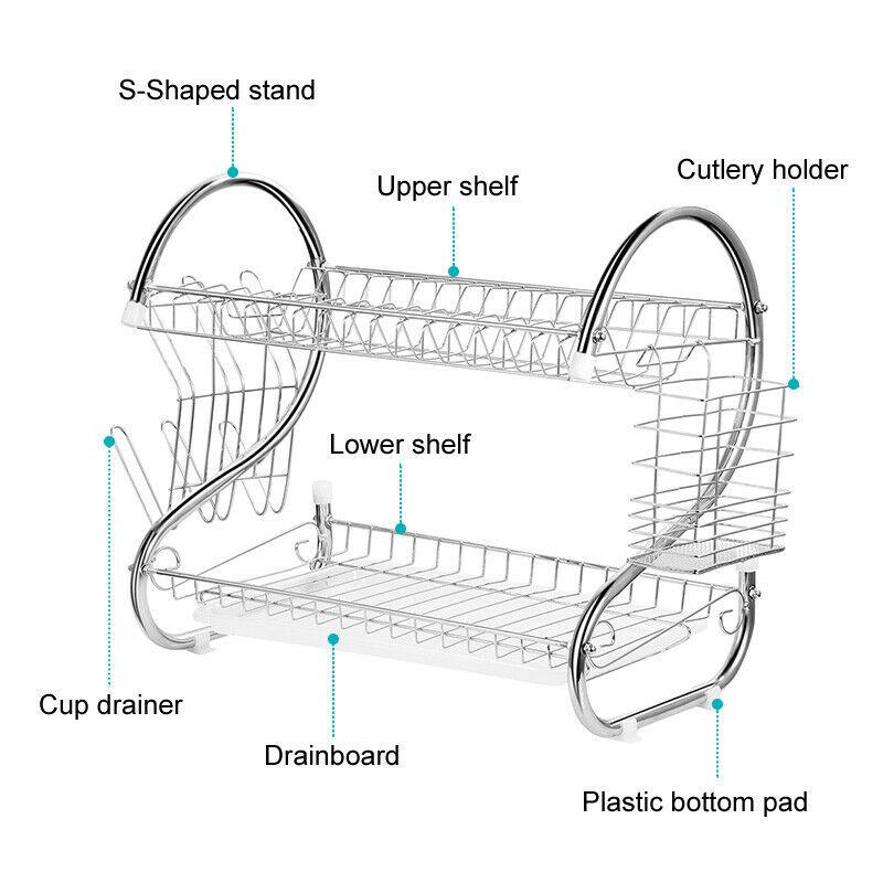 Kitchen Dish Cup Drying Rack Drainer Dryer Tray Cutlery Holder Organizer 45x25x39cm