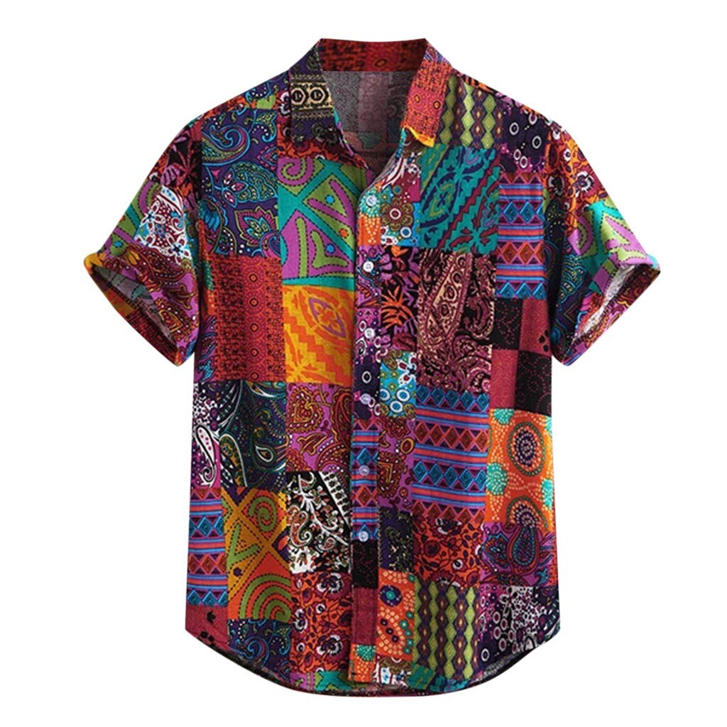 Hawaiian Men Shirts Colorful Summer Short Sleeve Loose Buttons Hawaiian Men Clothing Casual Shirt Blouse Camisas Para Hombre: S