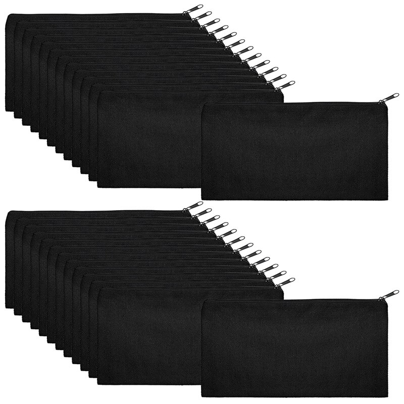 50Pcs Canvas Cosmetic Bag with Zipper Bag Bag Plain Cosmetic Bag Blank DIY Stationery Cosmetic Craft Bag: Default Title