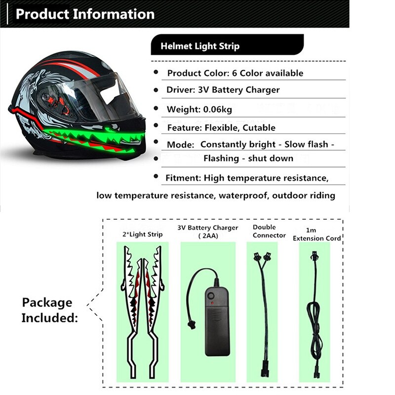 Motorcycle Night Riding Signal Waterproof Durable Helmet Kit Shark Pattern Helmet Light Strip Stripe LED Light Helmet Stripe